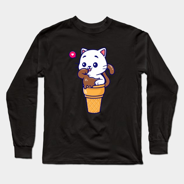 Funny cat ice cream Long Sleeve T-Shirt by kiwodesign